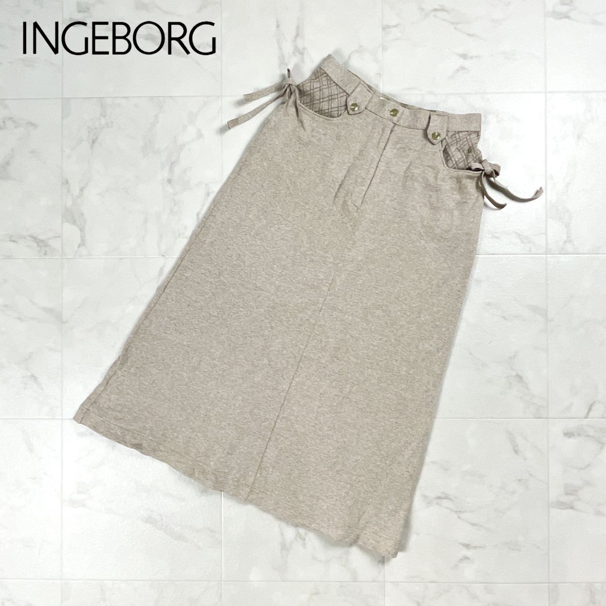 INGEBORG インゲボルグ ピンクハウス スウェットAラインカート ロング丈 裏地なし ベージュ サイズM*GD888拍卖