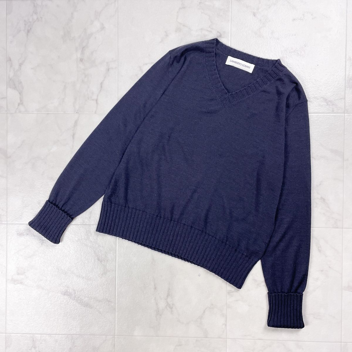 LAMBERTO LOSANI ランベルトロザーニ ウール・シルク混 Vネックニット セーター トップス レディース ネイビー 紺 サイズ44*GD900拍卖