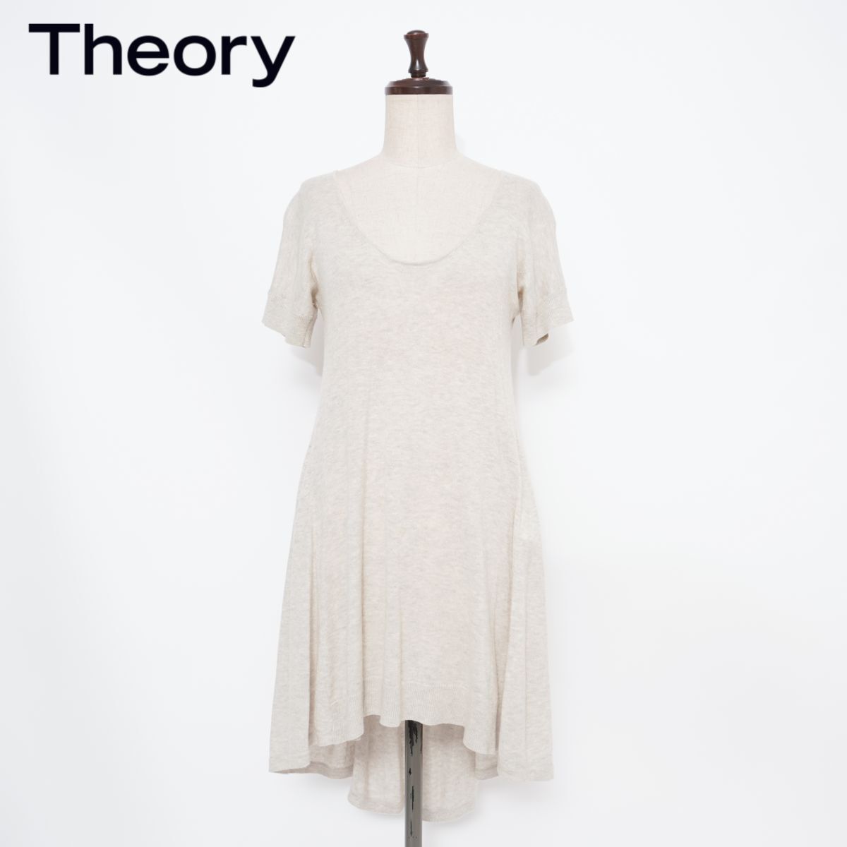 theory セオリー カシミヤ混 ヘムロングニットワンピース 膝丈 裏地なし レディース 杢ベージュ サイズ2*GD961拍卖