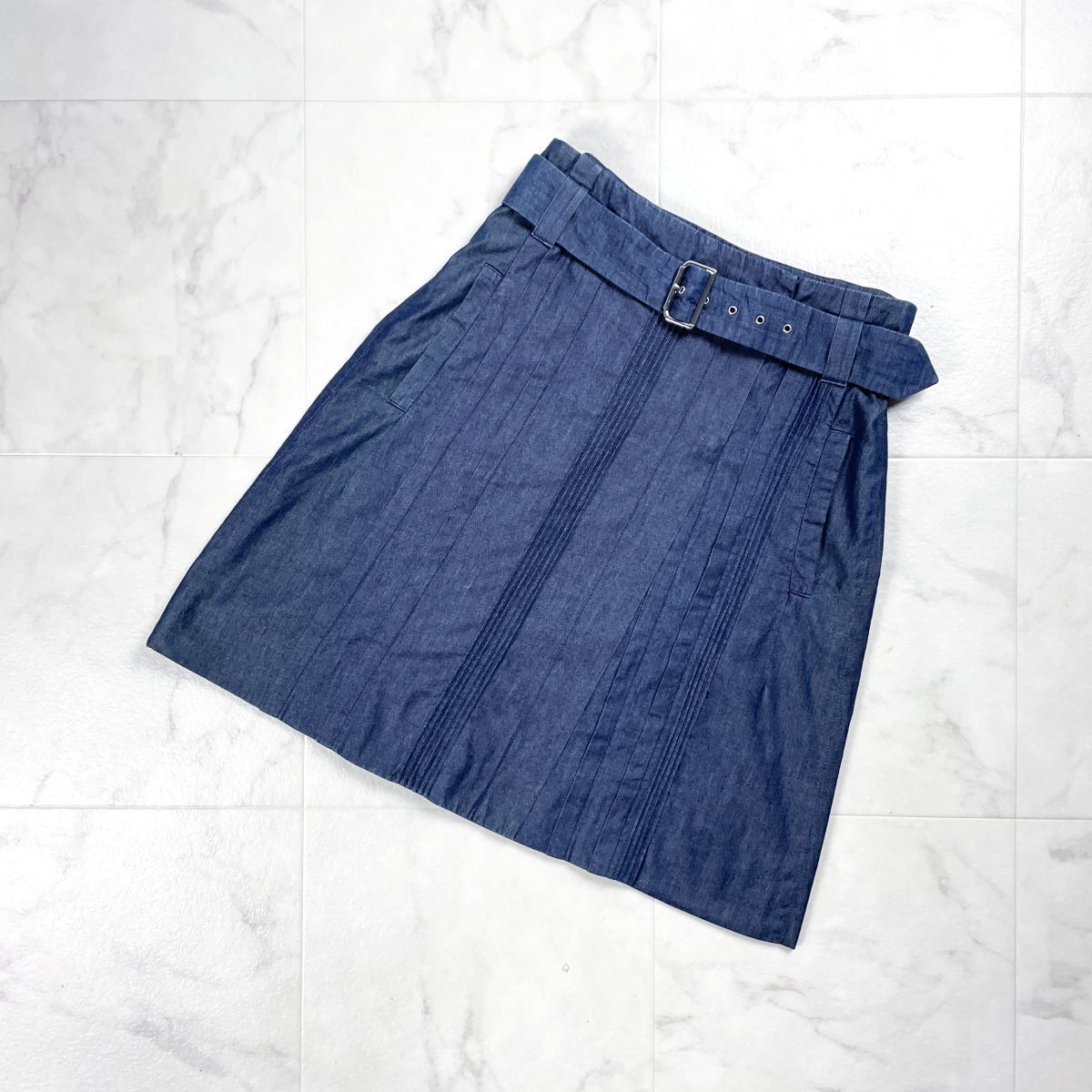 SPORTMAX CODE スポーツマックスコード デニムライクピンタックデザインラップスカート ミモレ丈 ネイビー 紺 サイズ38*GD1000拍卖