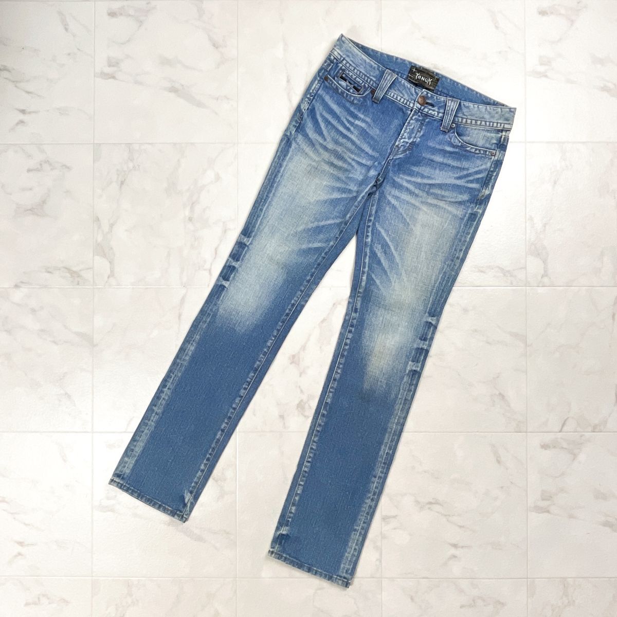 美品 YANUK ヤヌーク ユーズド加工ストレートデニムパンツ ジーンズ ボトムス レディース ブルー サイズ27*GD1004拍卖