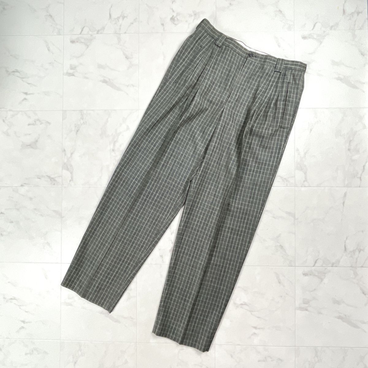 L'ORO-PURO ロロピアーナ タックテーパードパンツ スラックスパンツ ボトムス イタリア製 メンズ ブラック系 サイズ52*GD995拍卖