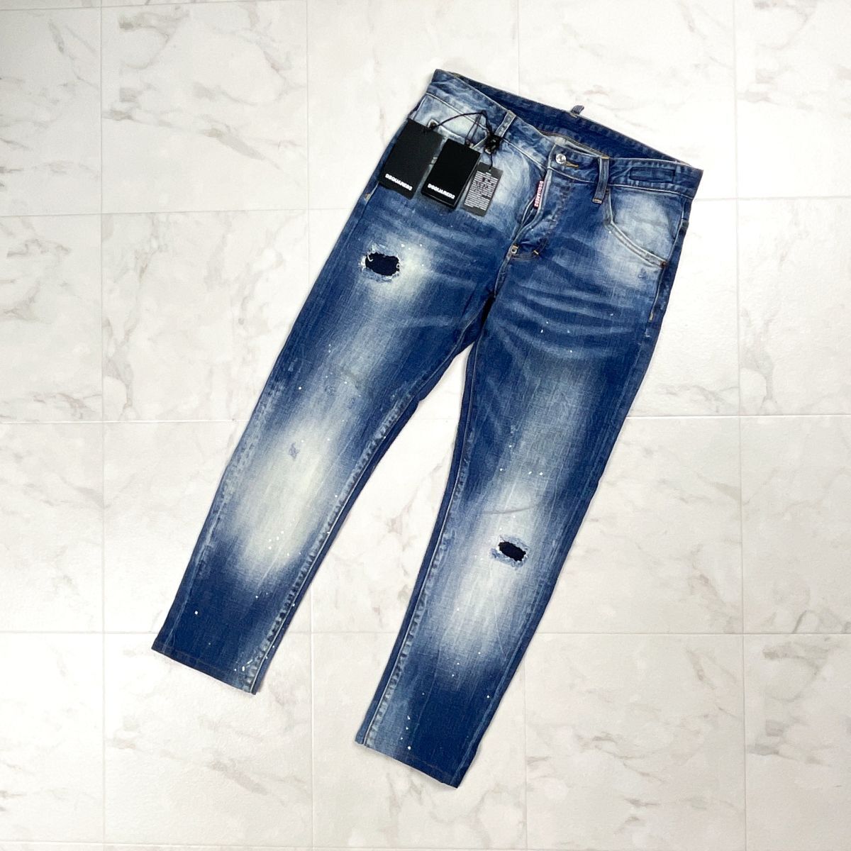 新品未使用 DSQUARED2 ディースクエアード 17SS ダメージデザインデニムパンツ ジーンズ ボトムス メンズ ネイビー 紺 サイズ46*GD1003拍卖