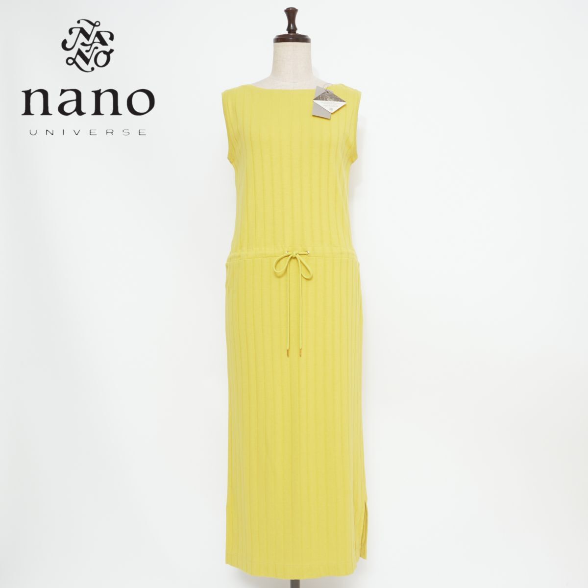 新品未使用 nano UNIVERSE ナノユニバース Anti Soaked リブボートネックワンピース ロング丈 マスタードイエロー サイズ36*GD1016拍卖