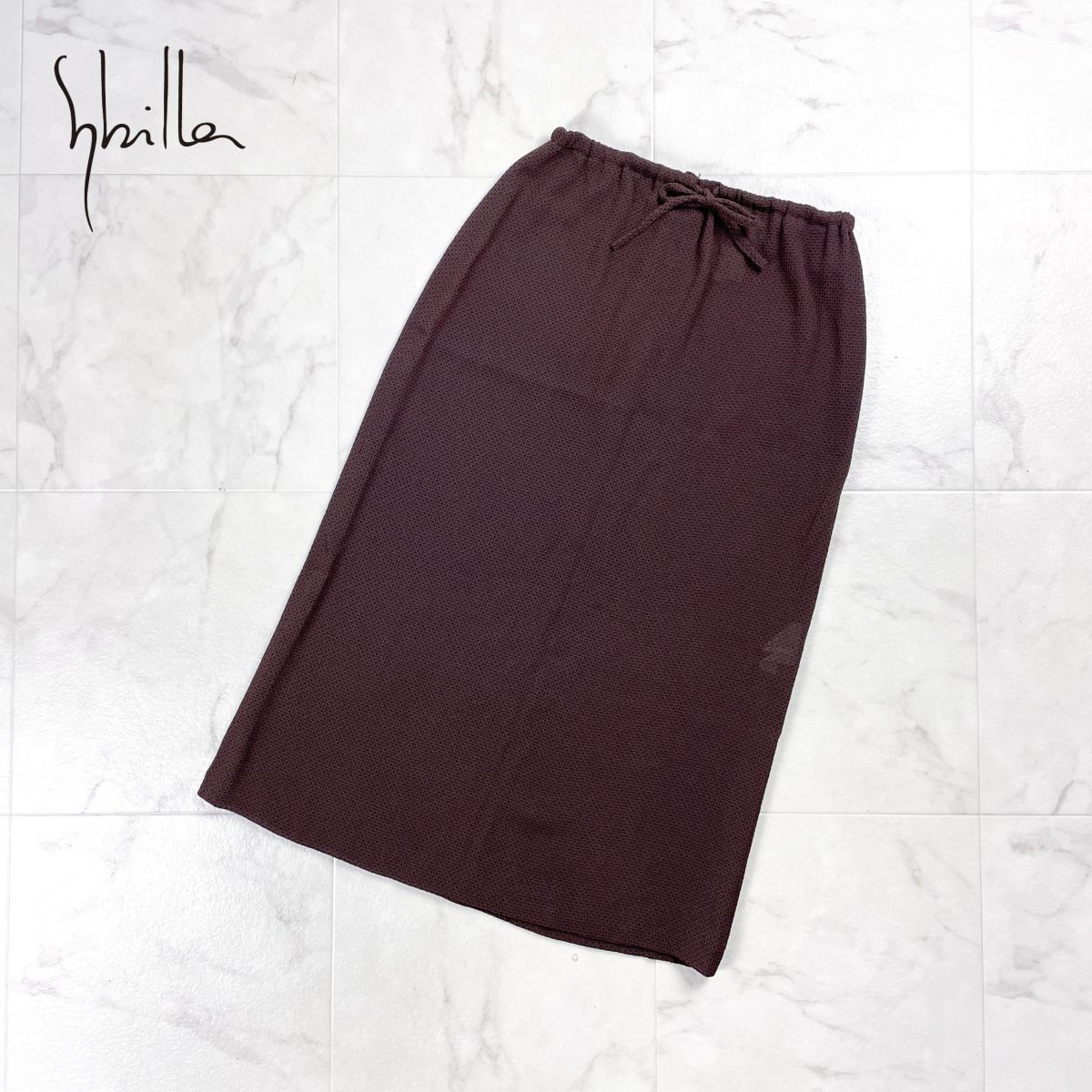 美品 Sybilla シビラ シアーメッシュナロースカート ロング丈 裏地なし ブラウン 茶 サイズ63-90*GD1006拍卖