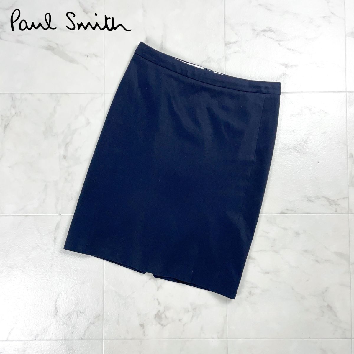 美品 Paul Smith BLACK ポール スミス ブラック ダブルジップストレッチタイトスカート 膝丈 裏地付き ブラック 黒 サイズ40*GD1074拍卖