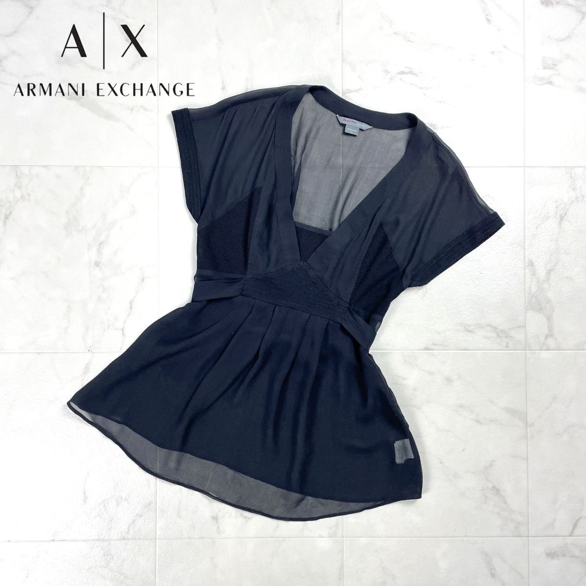 ALMANI EXCHANGE アルマーニエクスチェンジ ペプラムシアーブラウス トップス レディース ブラック 黒 サイズS*GD1072拍卖