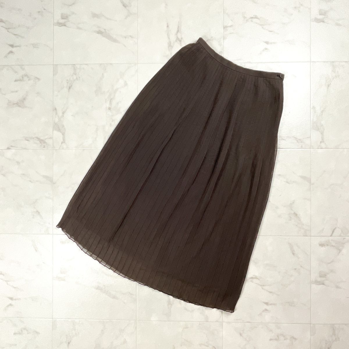 美品 BASILE28 バジーレベントット タックロングスカート フレア シースルー ミモレ丈 ブラウン 茶色 サイズ40*GD335拍卖