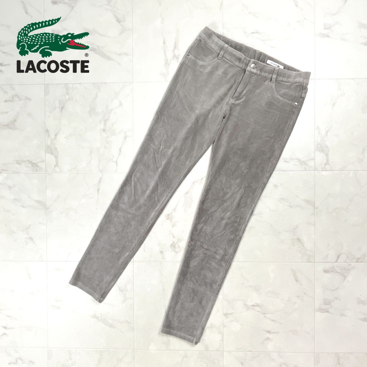 LACOSTE ラコステ コーデュロイスキニーパンツ ストレッチ レギンスパンツ テーパードパンツ レディース ライトグレー サイズ40*GD345拍卖