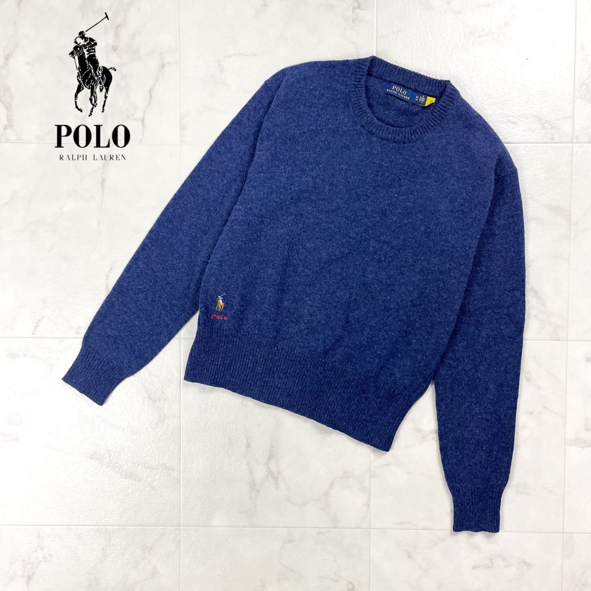 POLO RALPH LAUREN ポロラルフローレン カシミヤ混クルーネックセーター 長袖ニット ポニー刺繍 レディース 青 ブルー サイズXS*GD330拍卖