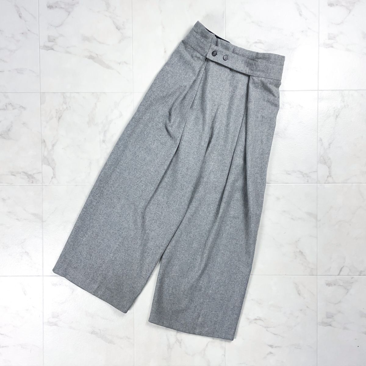 SB ポーランド製 ウール混ベルト付きスラックス ワイドパンツ ボトムス レディース グレー サイズXS*GD322拍卖