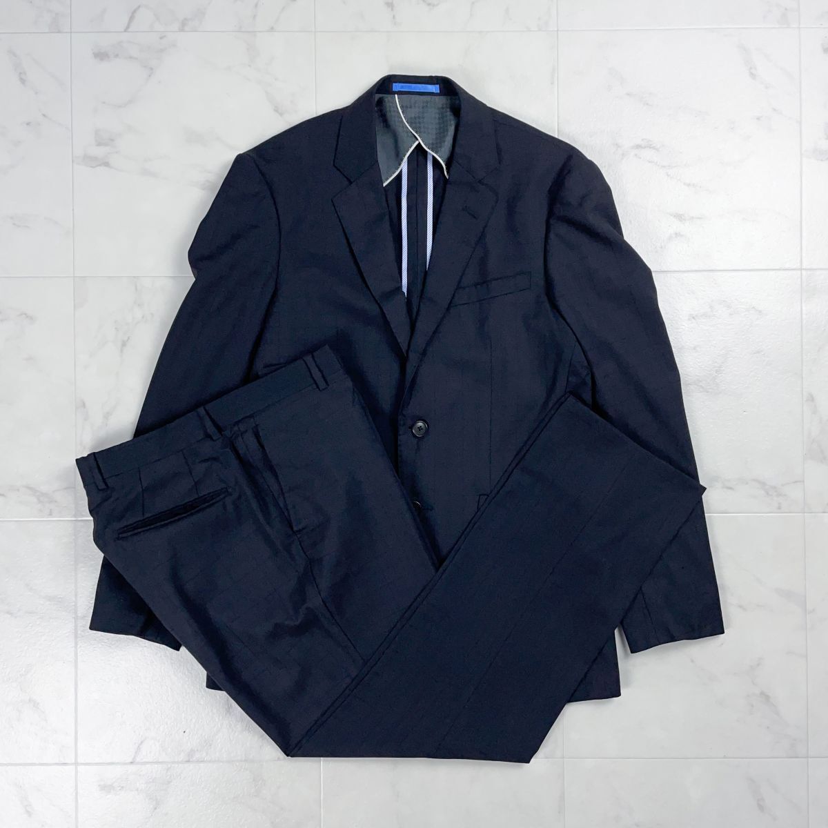 ORIHICA オリヒカ リミテッドモデル チェック柄セットアップスーツ ジャケット スラックス 背抜き メンズ 黒 ブラック サイズA6*GD368拍卖