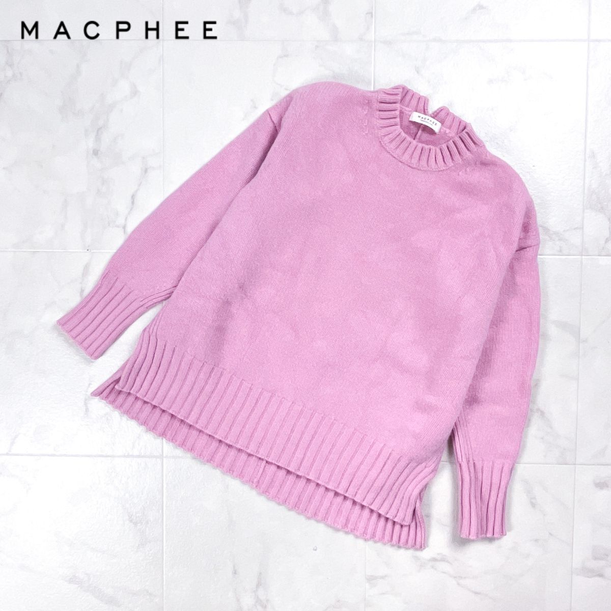 MACPHEE マカフィー TOMORROWLAND ラムカシミヤクルーネックプルオーバーニット 長袖セーター レディース ピンク ラベンダー サイズS*GD311拍卖