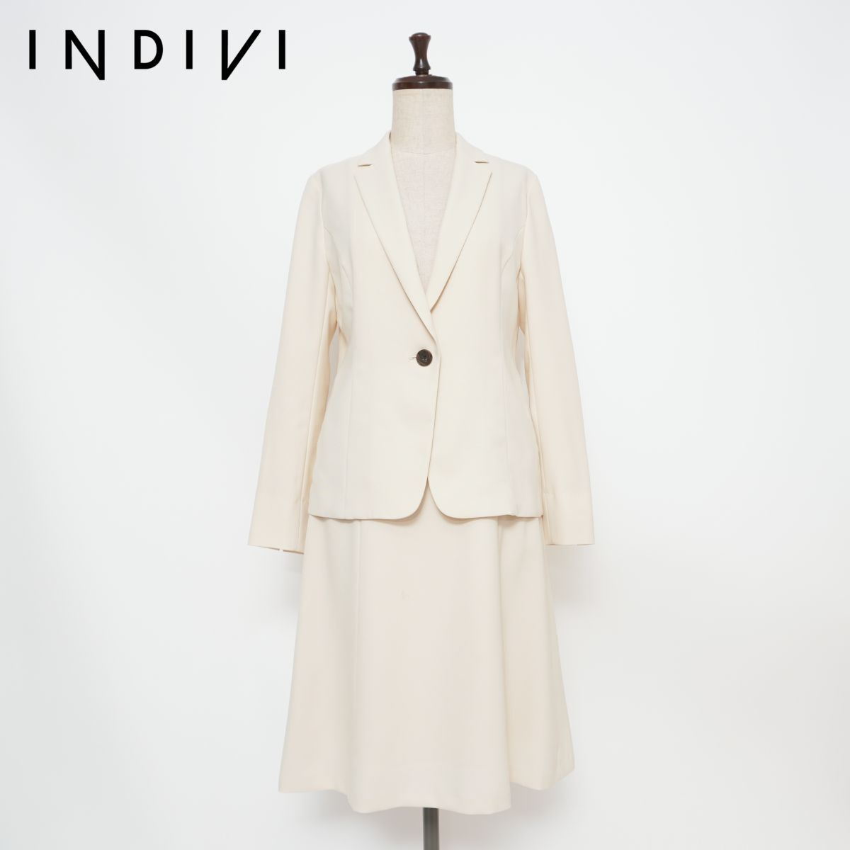 INDIVI インディヴィ セットアップスカートスーツ ミモレ丈 春夏 レディース オフホワイト サイズ38*GD1031拍卖