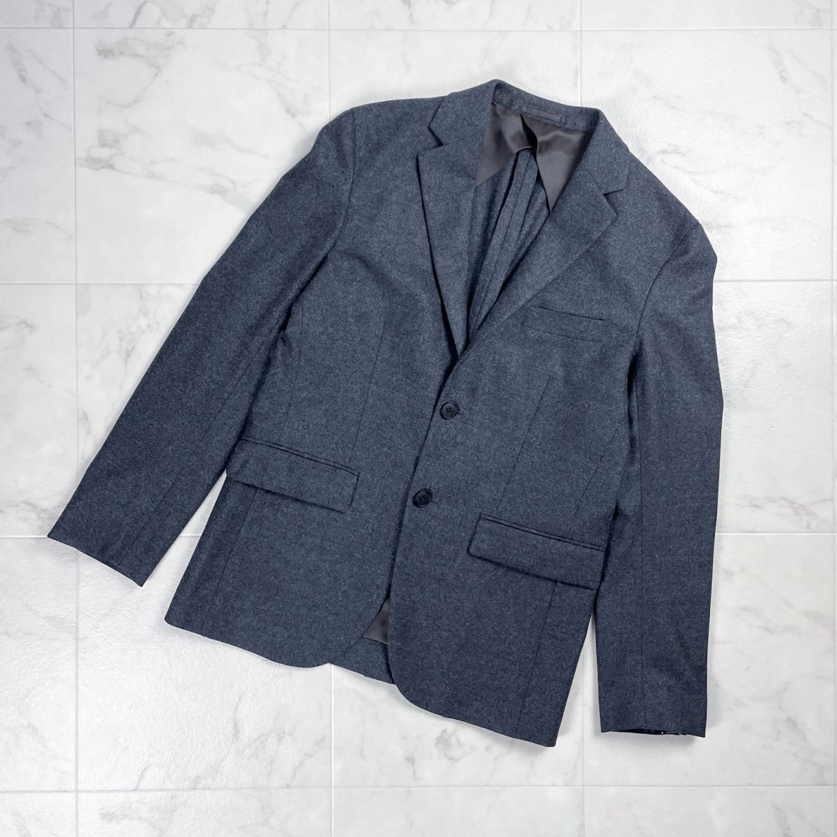 美品 EDIFICE エディフィス ウール混 テーラードジャケット 背抜き メンズ チャコールグレー サイズM*GD1054拍卖