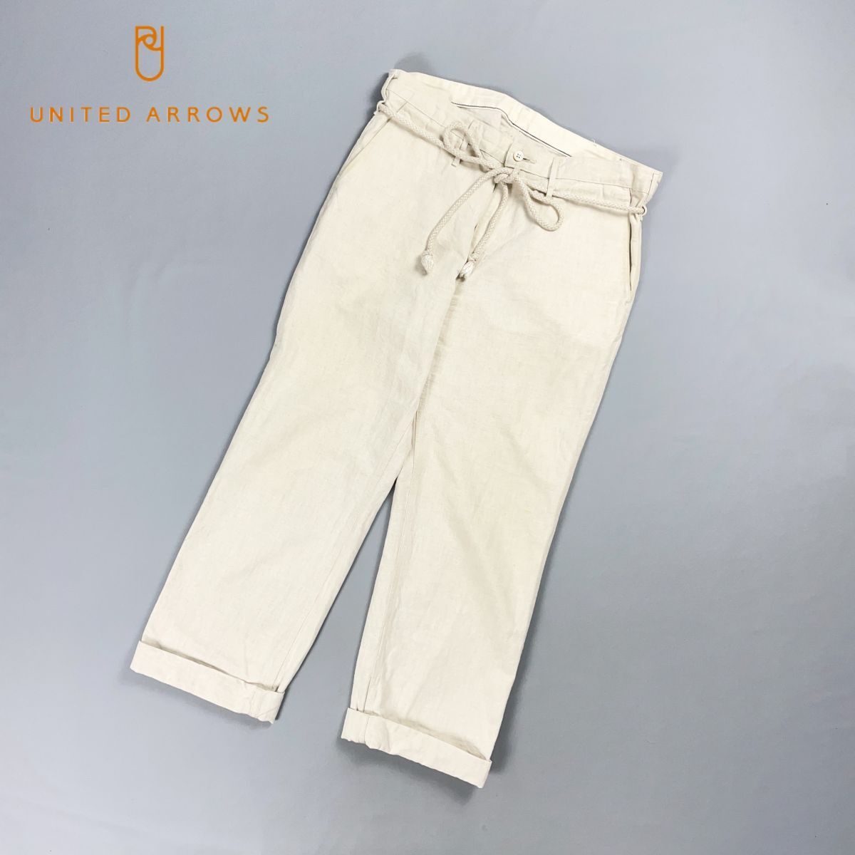 UNITED ARROWS ユナイテッドアローズ リネン混 ロールアップワイドパンツ ボトムス レディース 生成り サイズL*GD1114拍卖