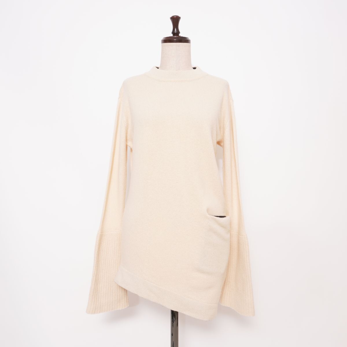 SAYAKA DAVIS サヤカデイヴィス カシミヤ混 ヤク混 アシンメトリーニット 長袖セーター レディース アイボリー 生成り サイズP*GD97拍卖