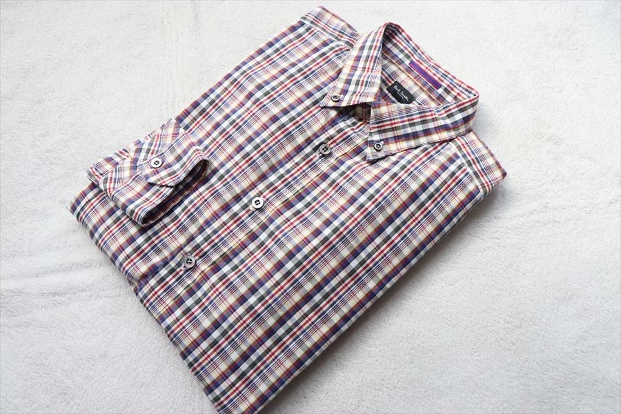 Paul Smith ポールスミス メンズ BD 長袖 チェック柄 コットンシャツ L 紺/緑/赤拍卖