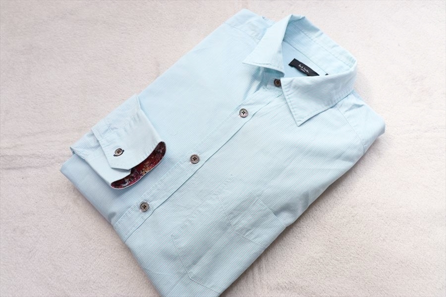 Paul Smith ポールスミス メンズ 長袖 ストライプ コットンシャツ L 水色拍卖