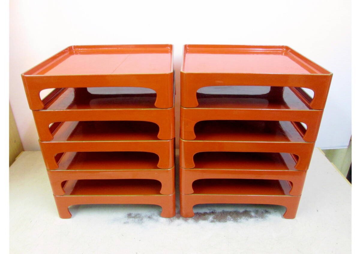 《510016》お膳 <13> / 朱色 成味?外寸約33.5×33.5×8.9cm 木箱入【10客セット】会食 懐石 旅館 割烹拍卖