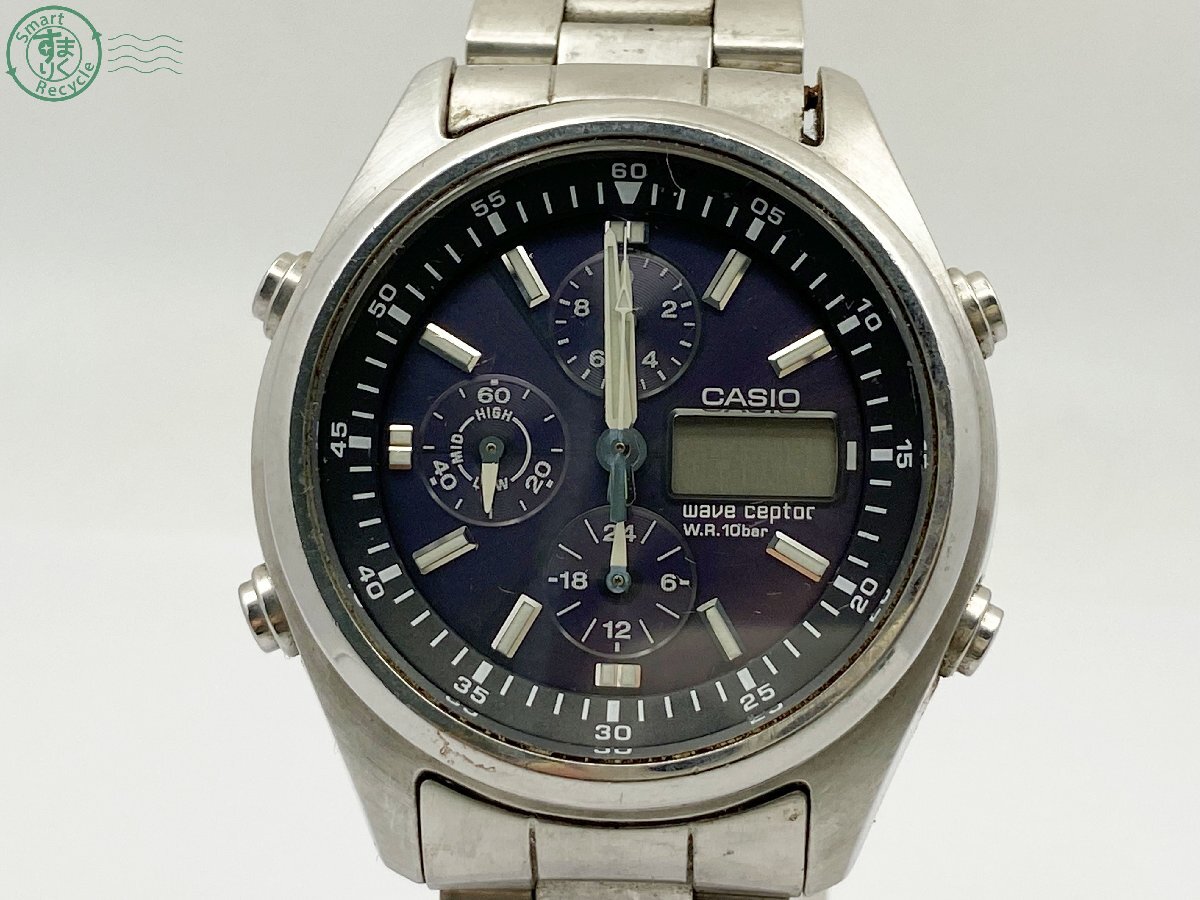 BJ0606672 ◇ CASIO カシオ WVQ-5000J ウェーブセプター タフソーラー アナデジ WR10BAR シルバーカラー ラウンド 腕時計 中古 不動拍卖