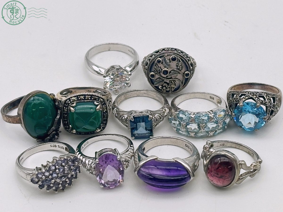 BJ0708516 ♭1円~! デザインリング 11点セット まとめ売り シルバー 925 500 SILVER SV 刻印 色石 カラーストーン 指輪 約66.5g 中古拍卖