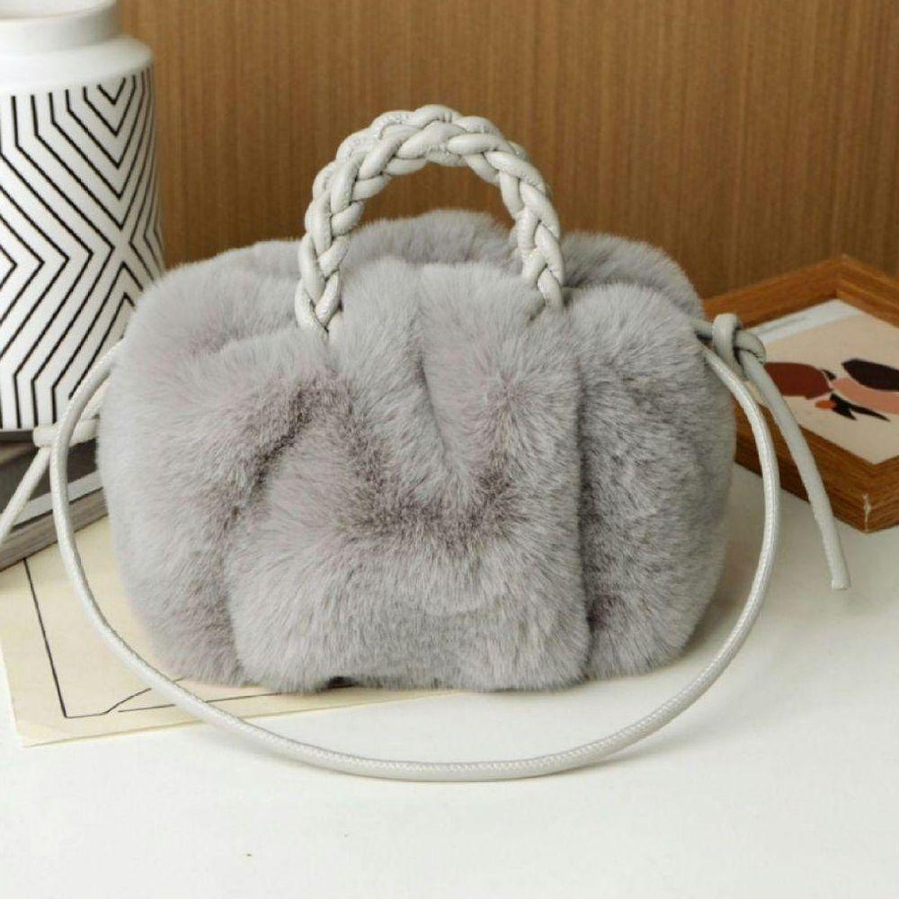 もこもこ バッグ グレー 2Way レディース ハンドバッグ ショルダーバッグ 新品 秋冬 ファーバッグ ミニバッグ拍卖