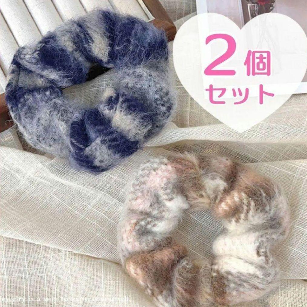 もこもこ チェック シュシュ 2個セット 大人 ヘアゴム 新品 まとめ売り ベージュ ブルー ヘアアクセサリー 秋冬拍卖