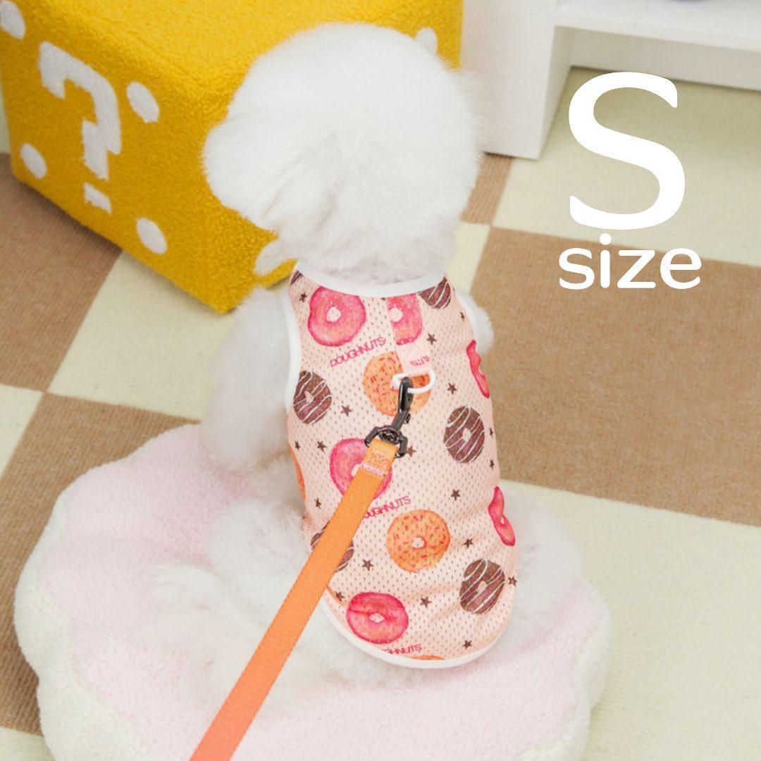 【SALE】 犬服 ドーナツ柄 タンクトップ ピンク S 小型犬 メッシュ 夏用 新品 トップス 犬の服 ドッグウェア ペット服拍卖
