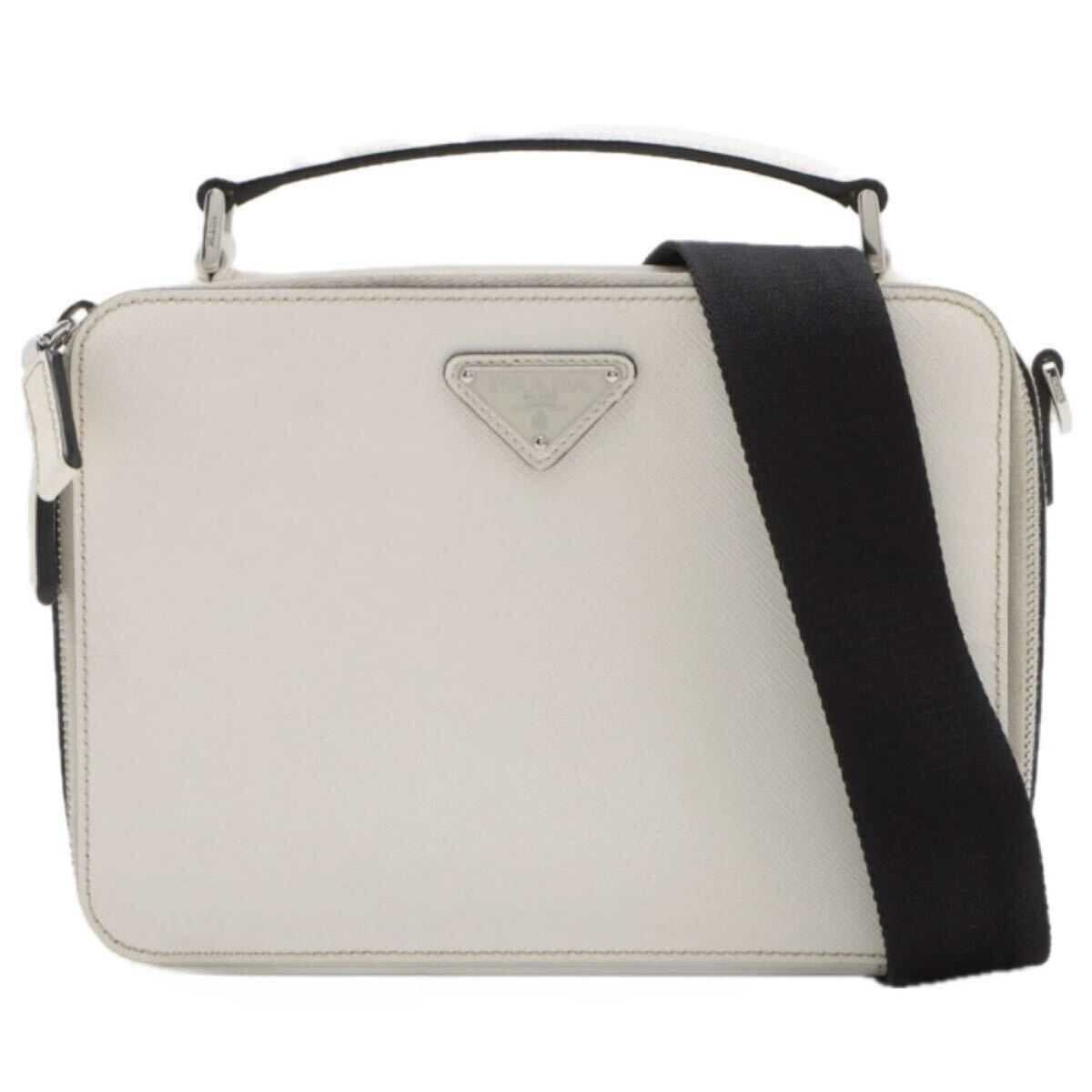 1円 プラダ ◆美品◆ PRADA ブリック 2way ショルダーバッグ カメラバッグ ハンドバッグ サフィアーノ レザー ホワイト 2VH069 RFID内蔵拍卖