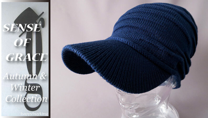 graceグレース★つば付タック編みニットキャスケット【紺】新品 大きいサイズも 男女兼用 つば付ニットキャップ 送料無料拍卖