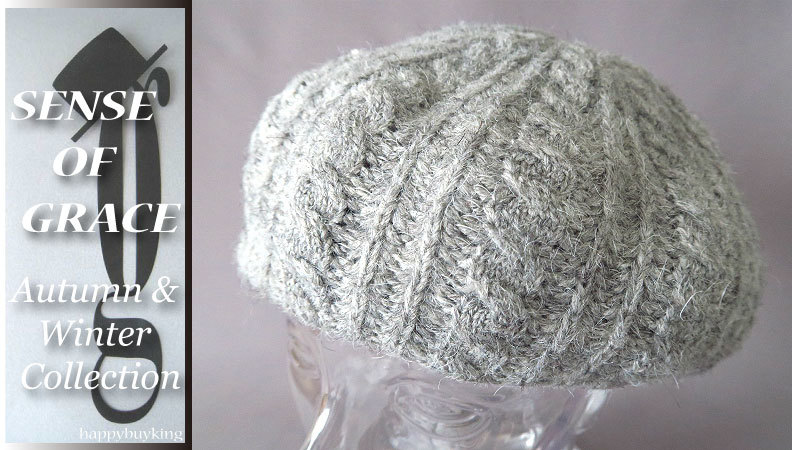 graceグレース★ケーブル編みニットベレー帽【GR】新品 定価¥3600 サイズ調節可能 男女兼用 センスオブグレース拍卖