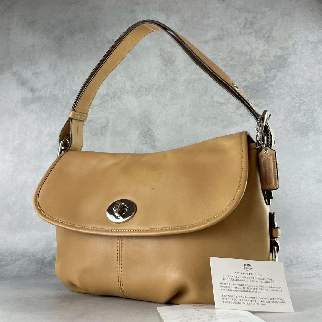 751 コーチ ベージュ レザー フラップ ショルダーバッグ ワンショルダー拍卖