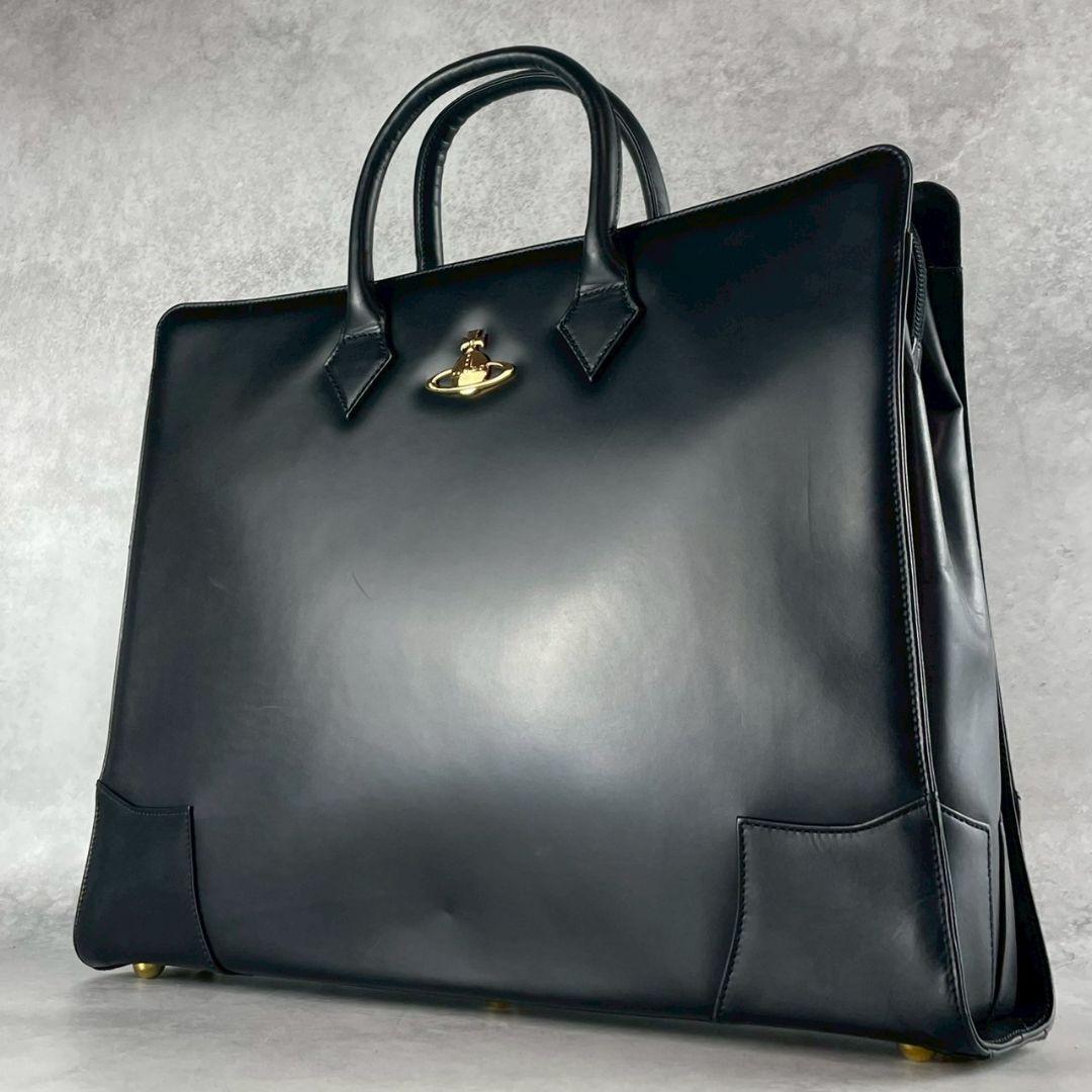 779 Vivian Westwood ブラック レザー ビジネスバッグ オーブ拍卖