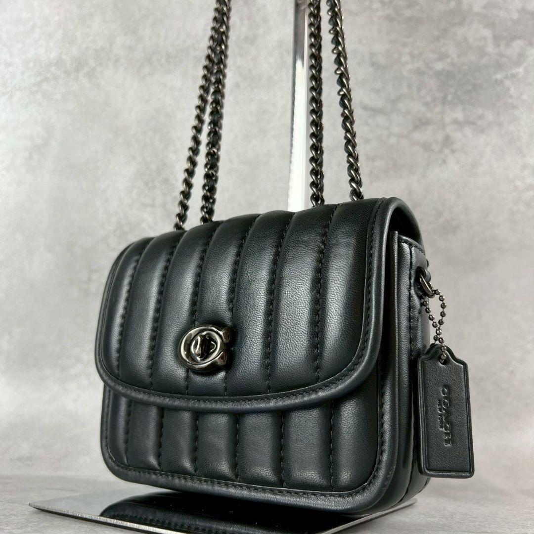 777 コーチ ブラック キルティング ショルダーバッグ チェーンショルダー拍卖