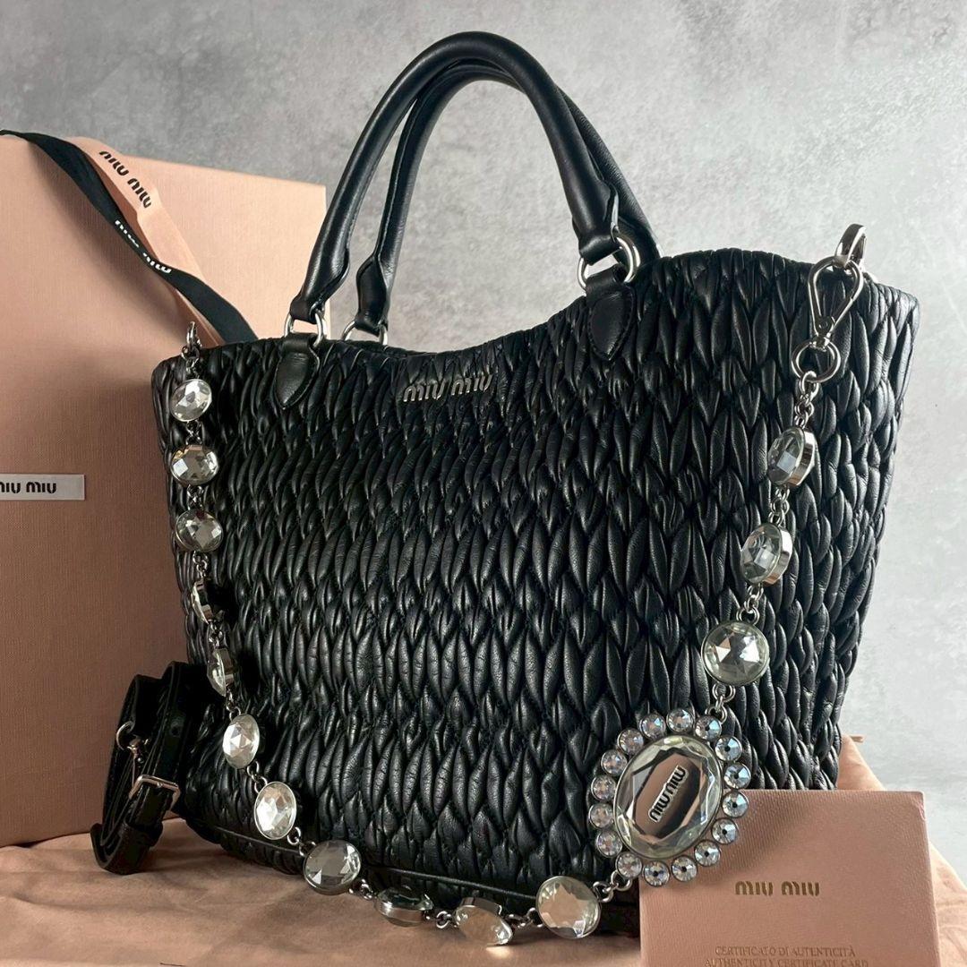 906 miumiu matelasse crystal bag 2way black拍卖