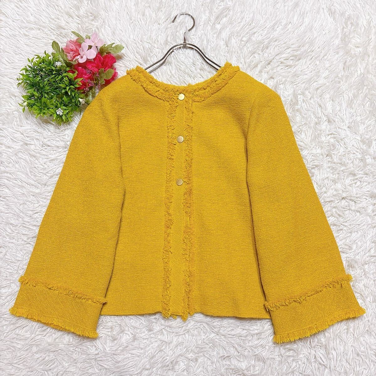 【INED】 イネド ノーカラージャケット (M) マスタード 大人可愛い セレモニー 春夏拍卖