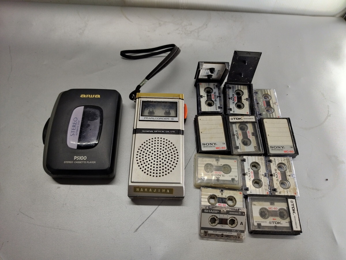 a11-005 ■OLYMPUS マイクロカセット レコーダー PEARLCORDER S / アイワ AIWA HS-PS100 ステレオ カセットプレーヤー拍卖