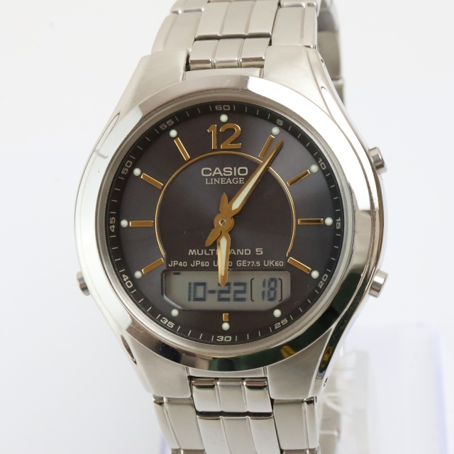 2510-675 DS カシオ リニエージ LCW-L200 電波ソーラー 腕時計 美品 CASIO アナデジ タフソーラー 黒文字盤 純正ブレス拍卖