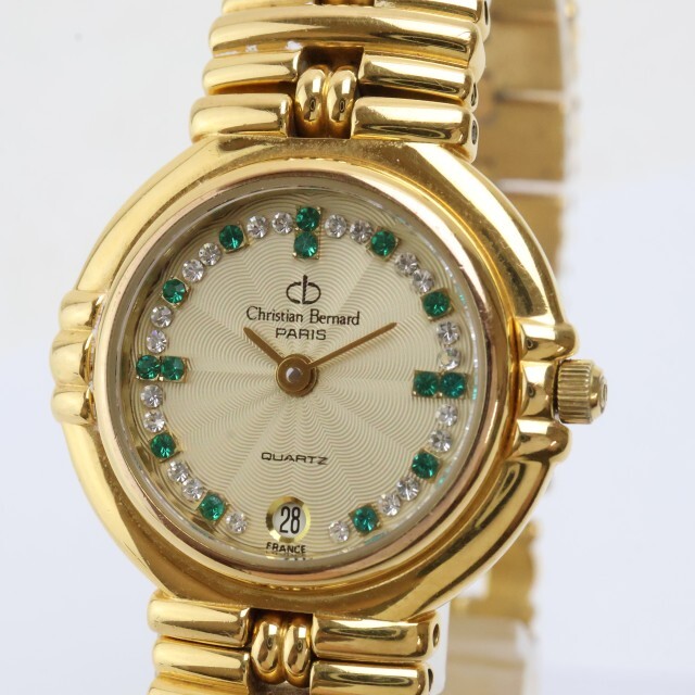 2510-709 QZ クリスチャンベルナール N-3320 クオーツ 腕時計 Christian Bernard 18KGP 日付 装飾文字盤 金色 純正ベルト拍卖