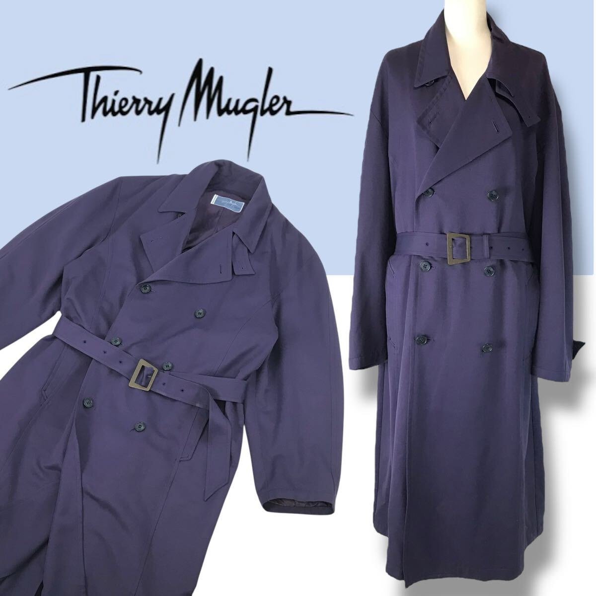 d238 Vintage Thierry Mugler ティエリーミュグレー トレンチコート ロングコート ジャケット パープル ヴィンテージ 48 正規品 拍卖