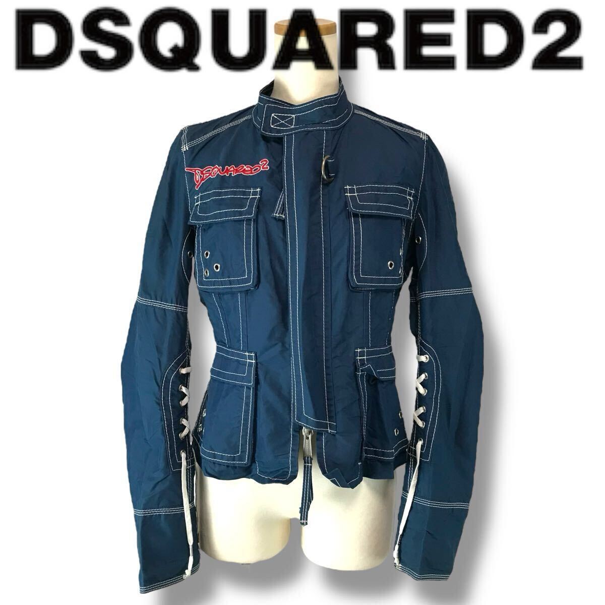 d254 DSQUARED2 ディースクエアード ライダース ジャケット ブルゾン ジップアップ アウター レディース 40 イタリア製 ナイロン 正規品拍卖