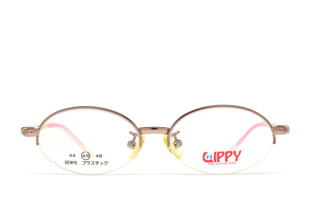 デッドストック LIPPY LP-1003 PK 46-13 メタル/超弾性プラスチック ハーフリム オーバル キッズ ジュニア メガネ フレーム ピンク.拍卖