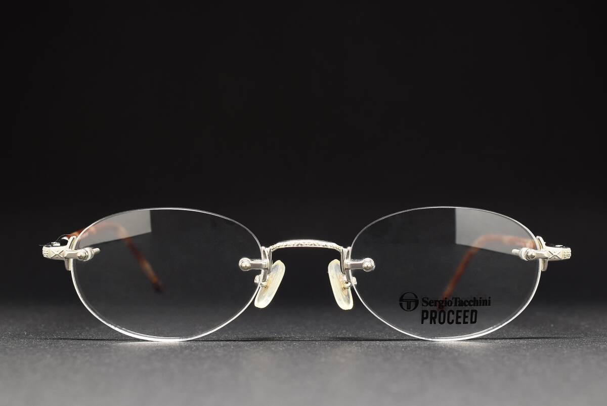 デッドストック Sergio Tacchini PROCEED SR-0034 SX 49-21 リムレス オーバル メガネ サングラス フレーム マットシルバー ヴィンテージ拍卖