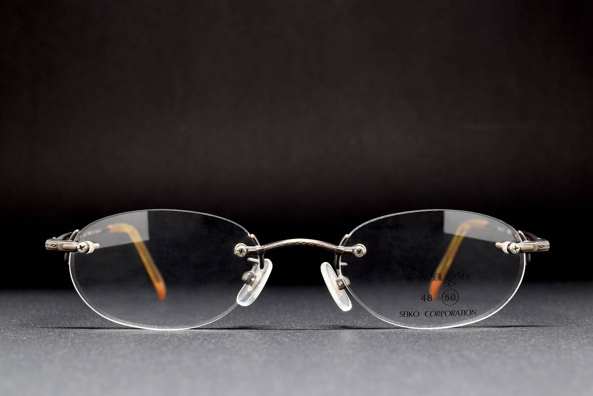 デッドストック SEIKO tango TA-8015 50-21 リムレス オーバル チタン メガネ サングラス フレーム ブロンズ 日本製 ヴィンテージ ふちなし拍卖