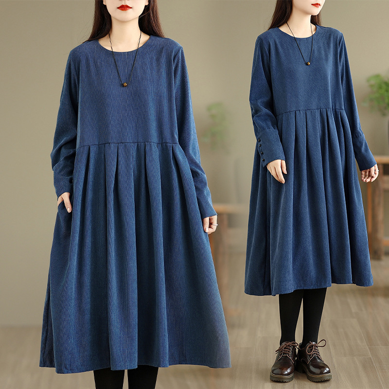 同梱1万円送料無料■上質 ロングワンピース コーデュロイ生地 大きいサイズ ミモレ丈 ワンピース ゆったり きれいめ 体型カバー 着痩せ拍卖