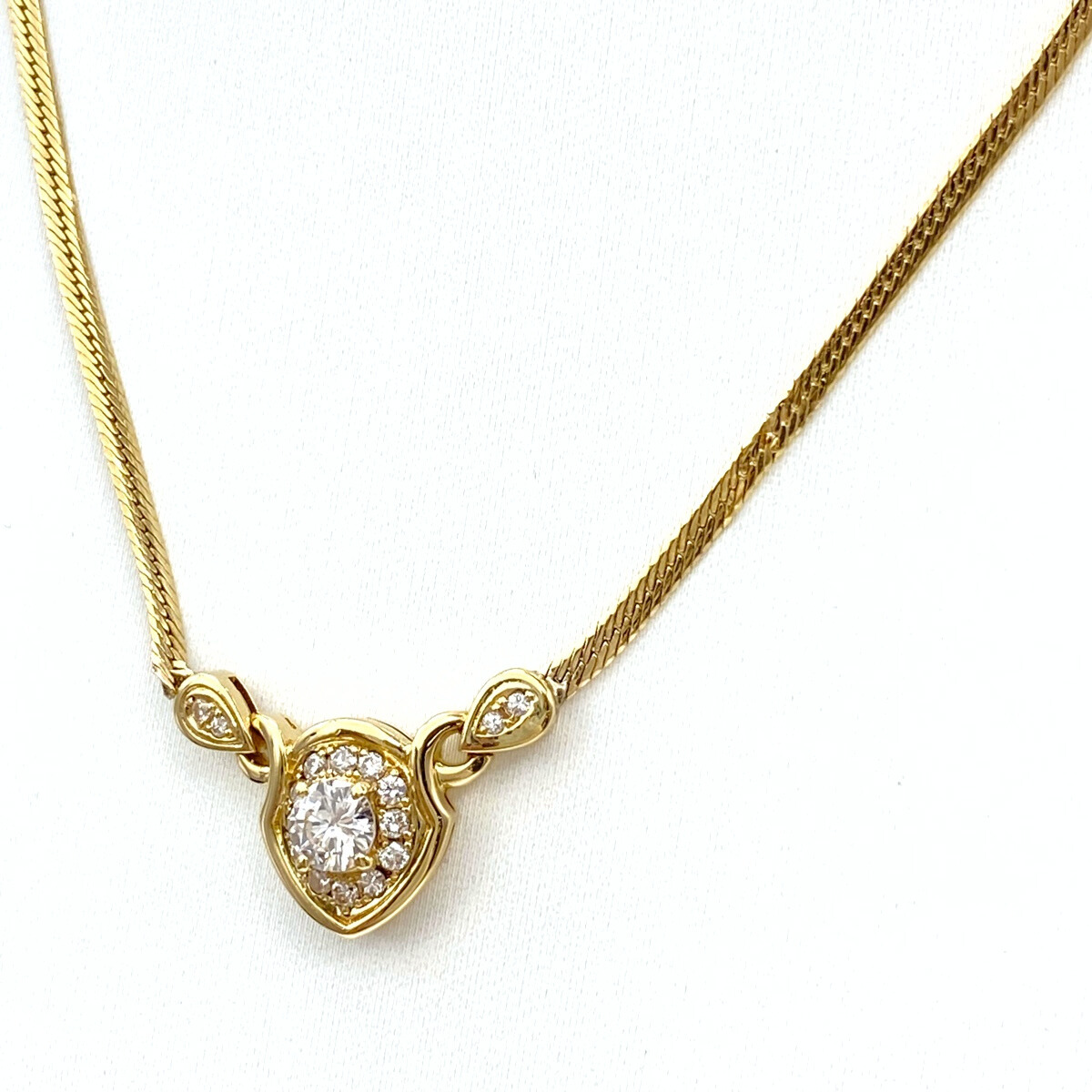 ダイヤモンド デザインネックレス YG イエローゴールド ペンダント メレダイヤ ネックレス K18 750 ダイヤモンド レディース 【中古】拍卖