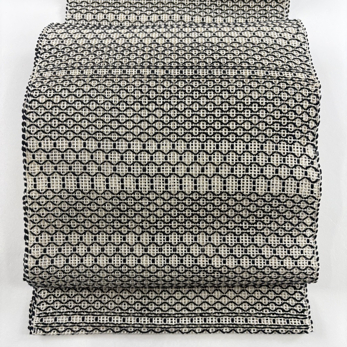 【美品】 名古屋帯 秀品 夏帯 羅 八寸名古屋帯 幾何学模様 ベージュ 正絹 【中古】拍卖