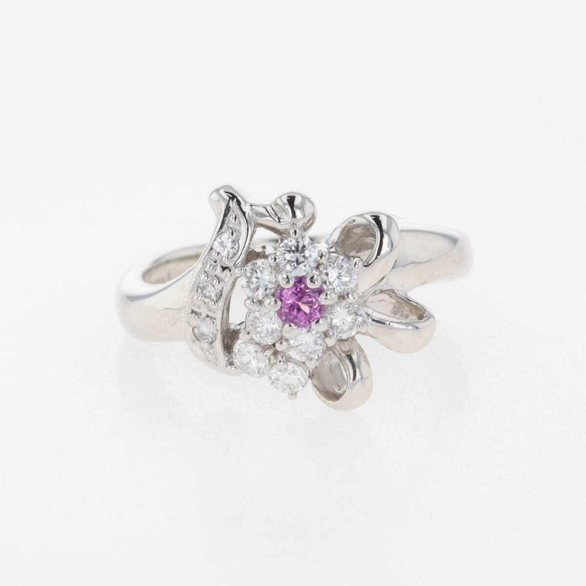 フラワーモチーフ デザインリング プラチナ 指輪 メレダイヤ 花 トリートメントダイヤ 12号 Pt900 ダイヤモンド レディース 【中古】拍卖