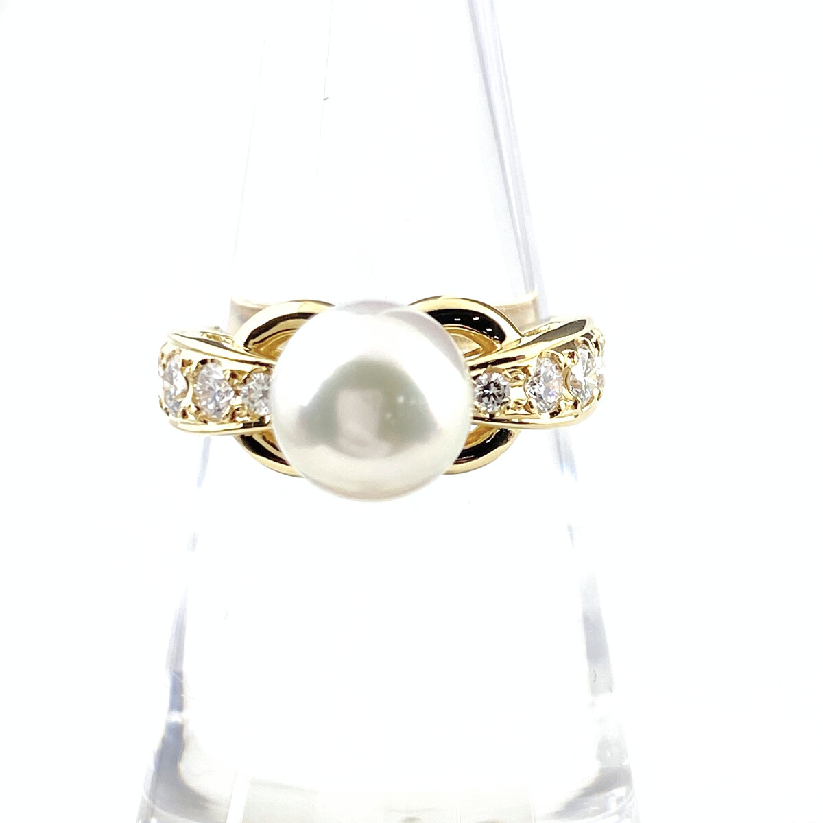 ミキモト MIKIMOTO パール デザインリング YG イエローゴールド 指輪 メレダイヤ 真珠 11号 K18 パール ダイヤモンド レディース 【中古】拍卖